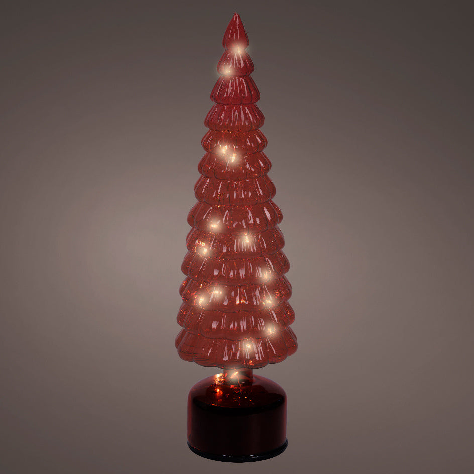 Árbol giratorio de micro LED rojo de 15" que funciona con pilas