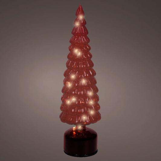 Árbol giratorio de micro LED rojo de 15" que funciona con pilas