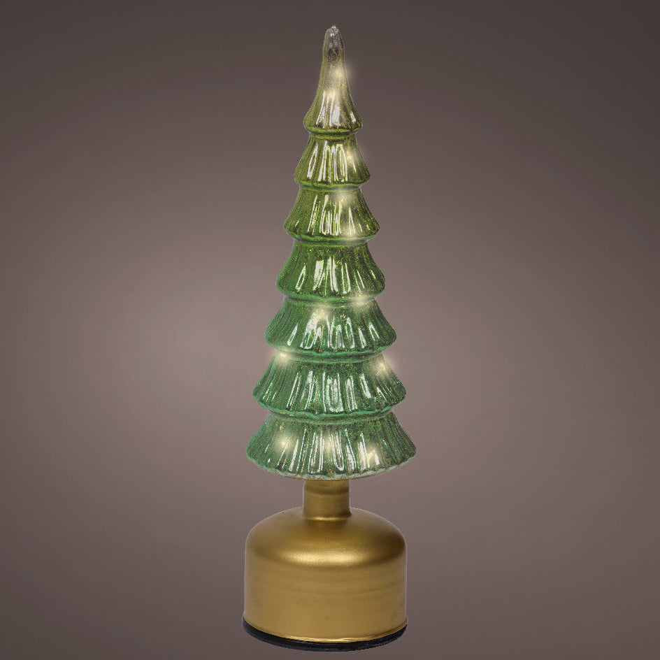 Árbol de Navidad giratorio de 13" con micro LED verdes, a pilas