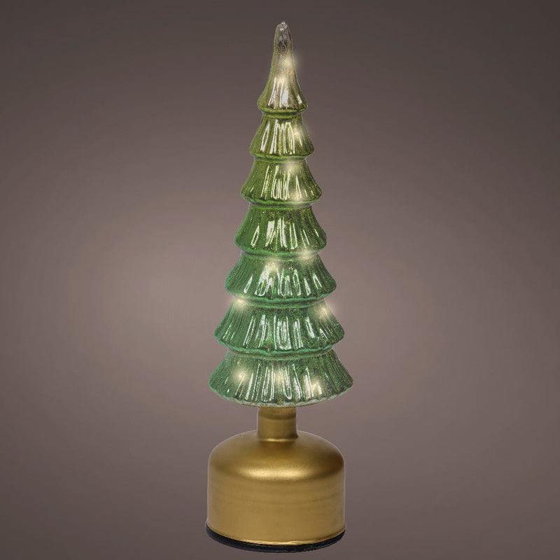 Árbol de Navidad giratorio de 13" con micro LED verdes, a pilas