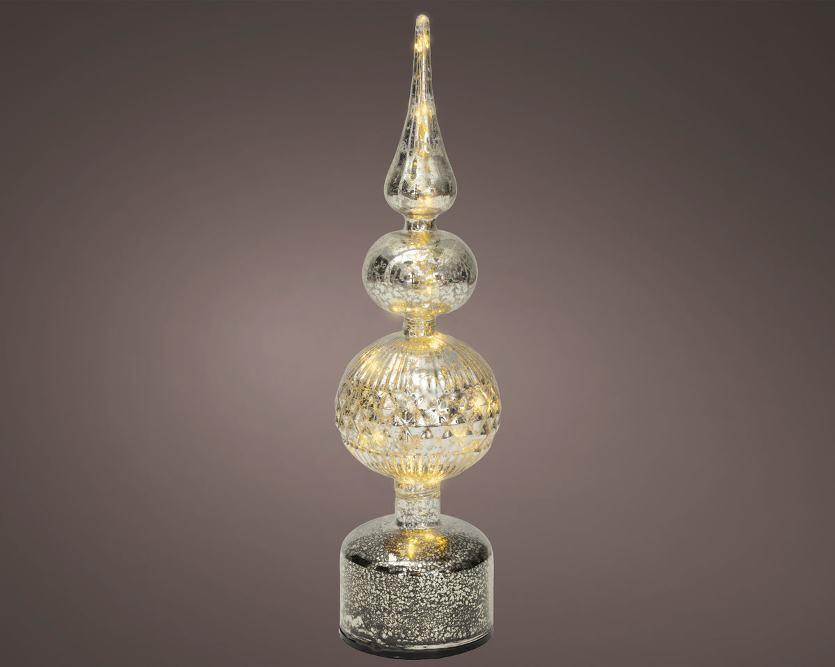 14" Micro LED Silver Rotating Finial Battery Operated