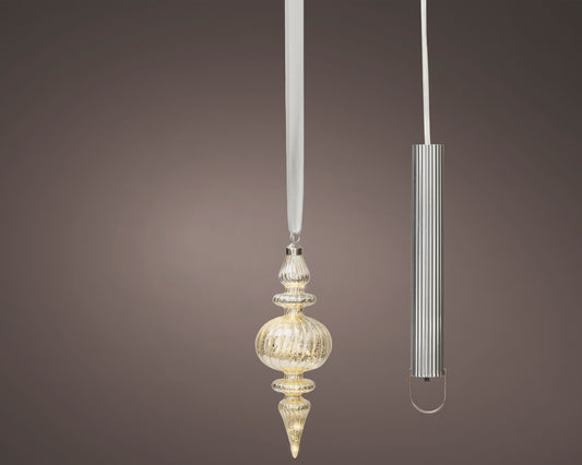 11" Micro LED Silver Finial Ornament Battery Operated Set of 2