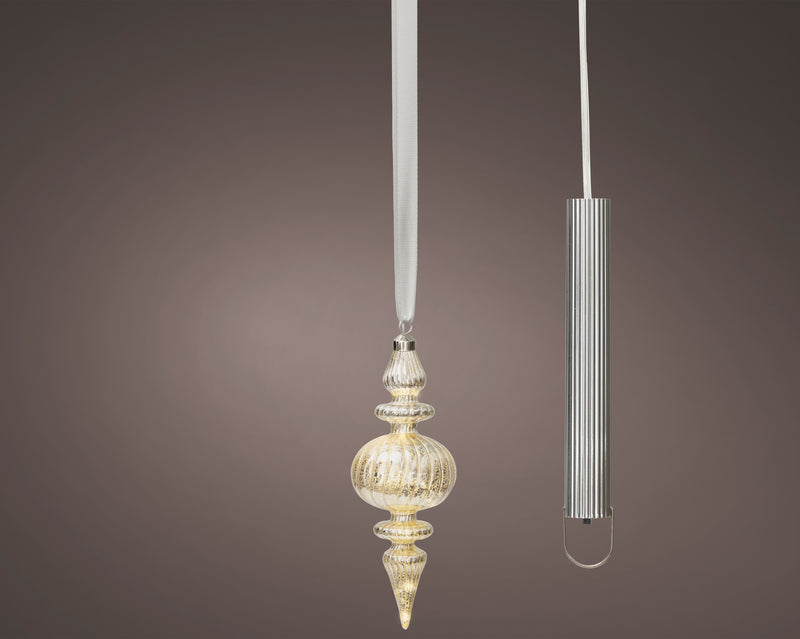 11" Micro LED Silver Finial Ornament Battery Operated Set of 2
