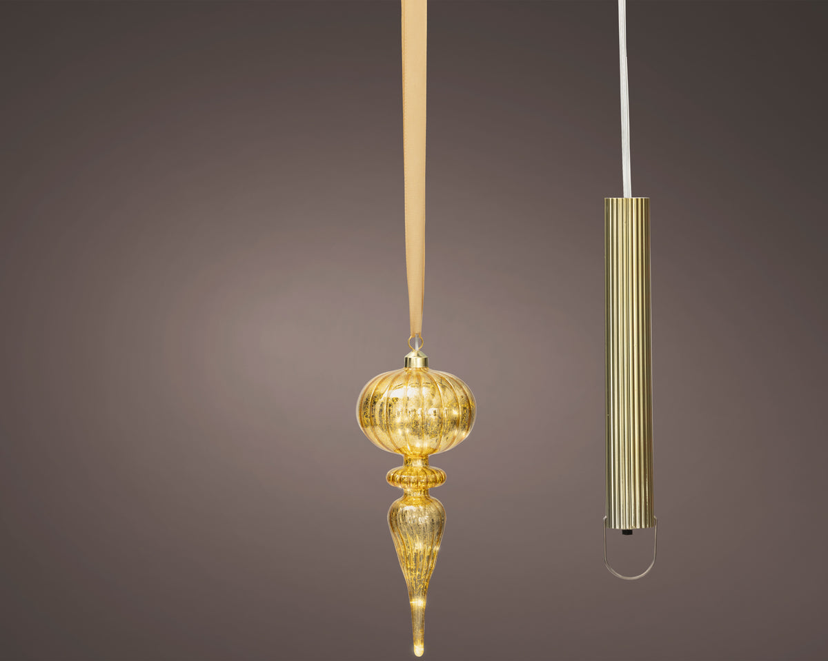 11" Micro LED Gold Finial Ornament Battery Operated Set of 2
