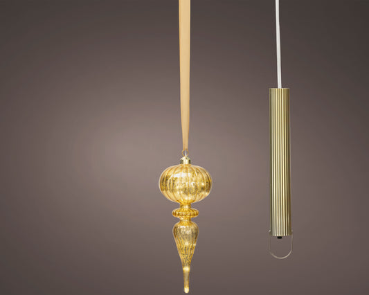 11" Micro LED Gold Finial Ornament Battery Operated Set of 2