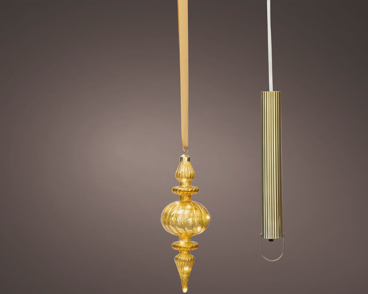 11" Micro LED Gold Finial Ornament Battery Operated Set of 2
