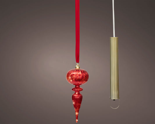 11" Micro LED Red Finial Ornament Battery Operated Set of 2