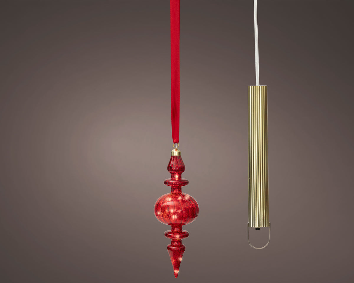 11" Micro LED Red Finial Ornament Battery Operated Set of 2