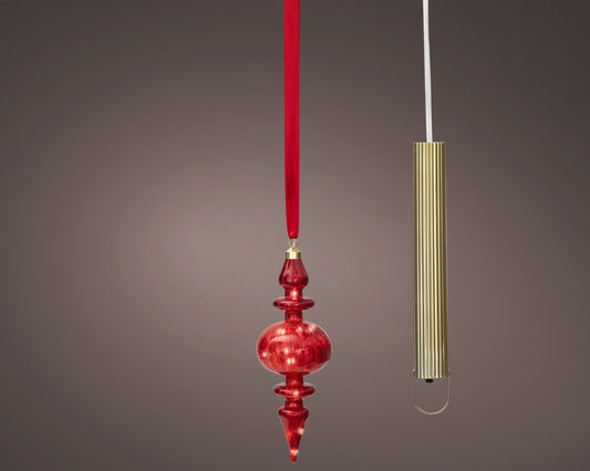 11" Micro LED Red Finial Ornament Battery Operated Set of 2
