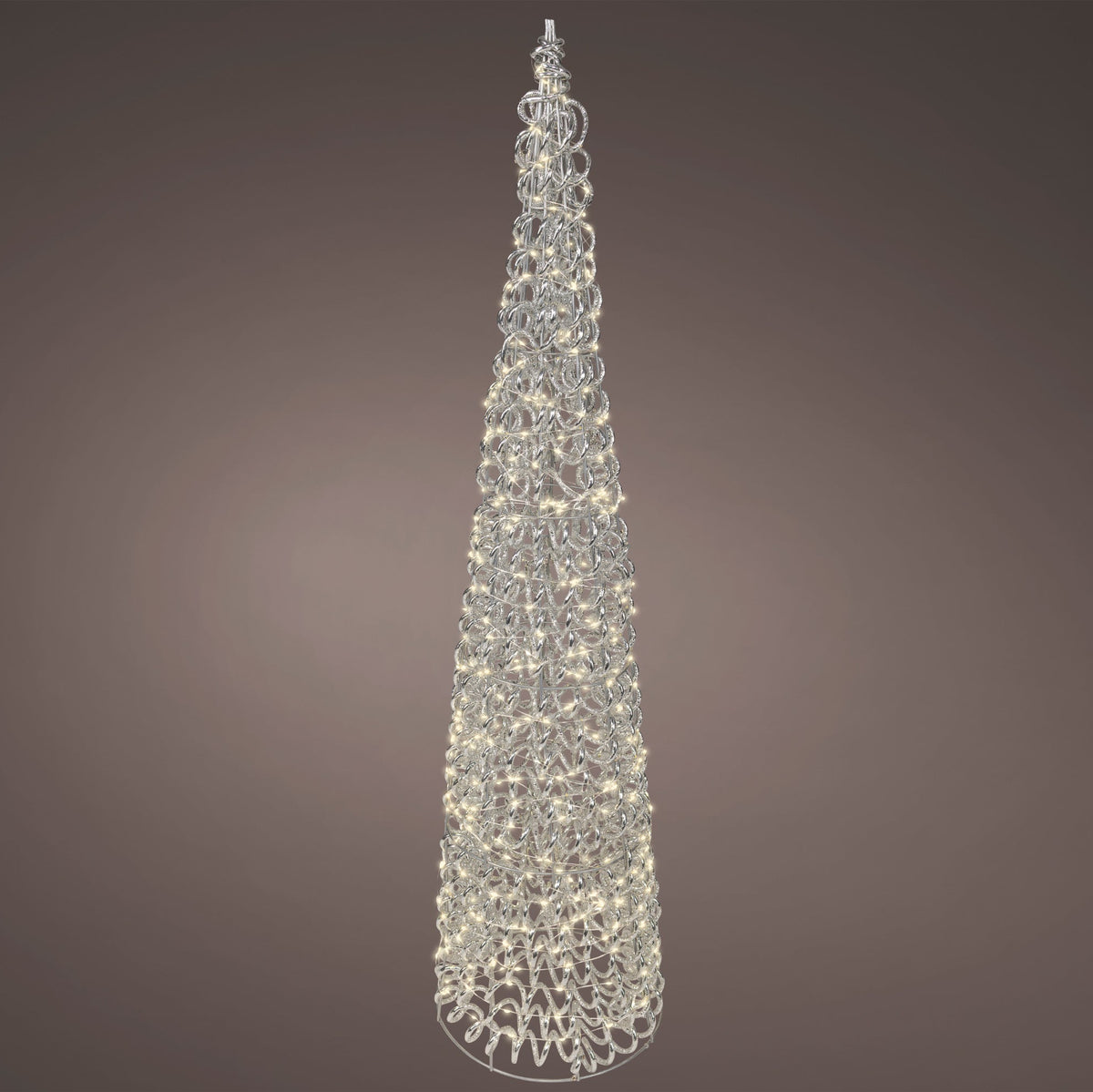 Árbol cónico plateado de 3 pies con micro luces LED de color blanco cálido