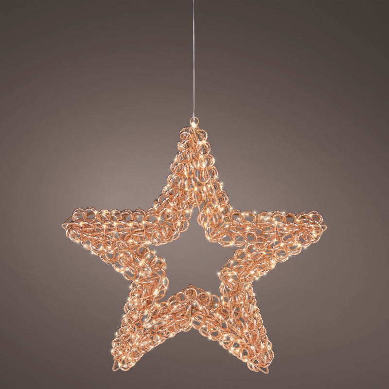 Estrella micro LED de 23" y 400 luces, blanco cálido y oro rosado