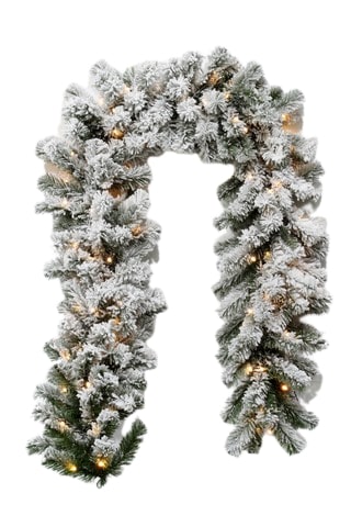 9 FT X 12" Flocked Garland Pre-lit 100 LED Clear Lights