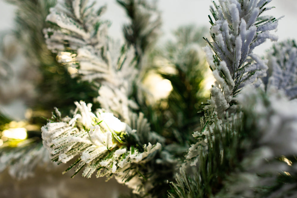 9 FT X 12" Flocked Garland Pre-lit 100 LED Clear Lights