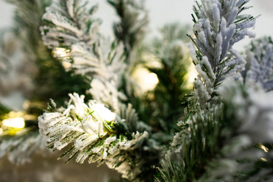 9 FT X 12" Flocked Garland Pre-lit 100 LED Clear Lights