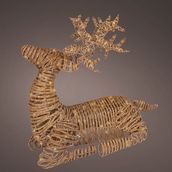 3 FT 144 LED Soft Warm Brown Wicker Lying Reindeer