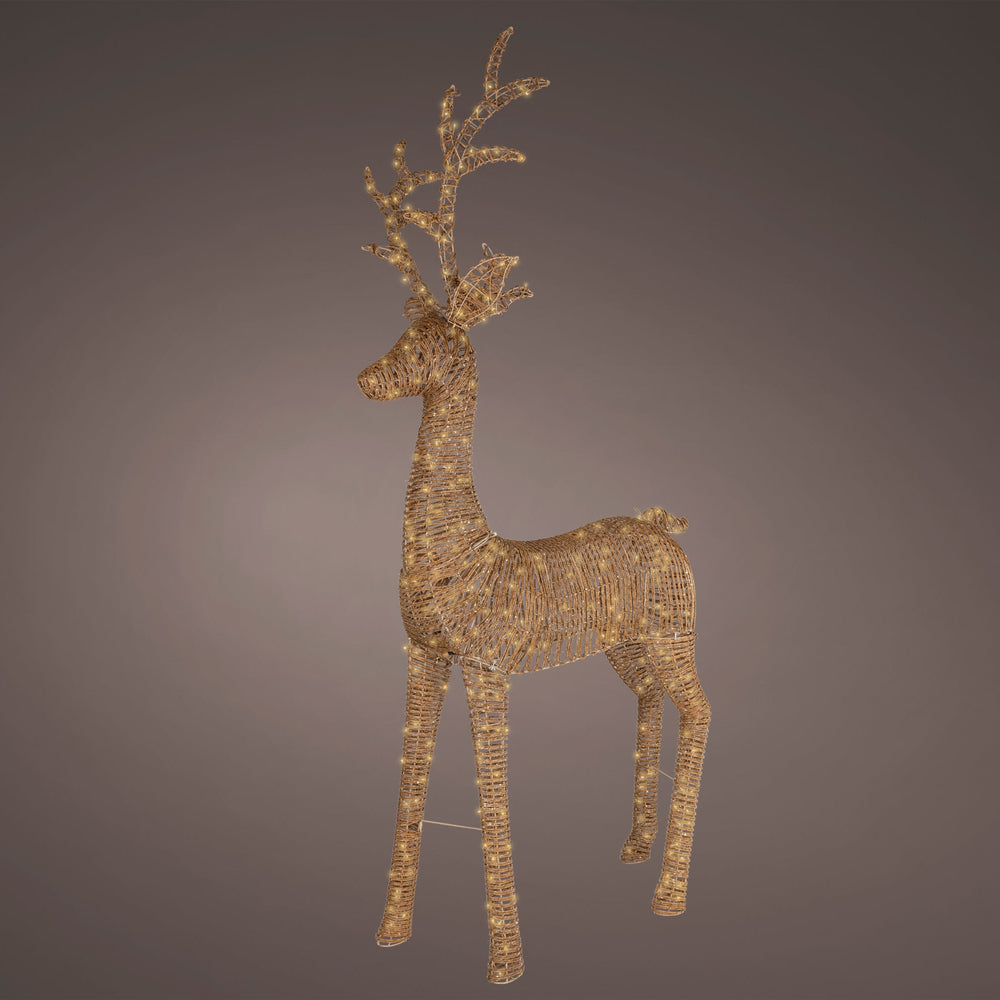 9 FT 560 LED Soft Warm Brown Wicker Reindeer