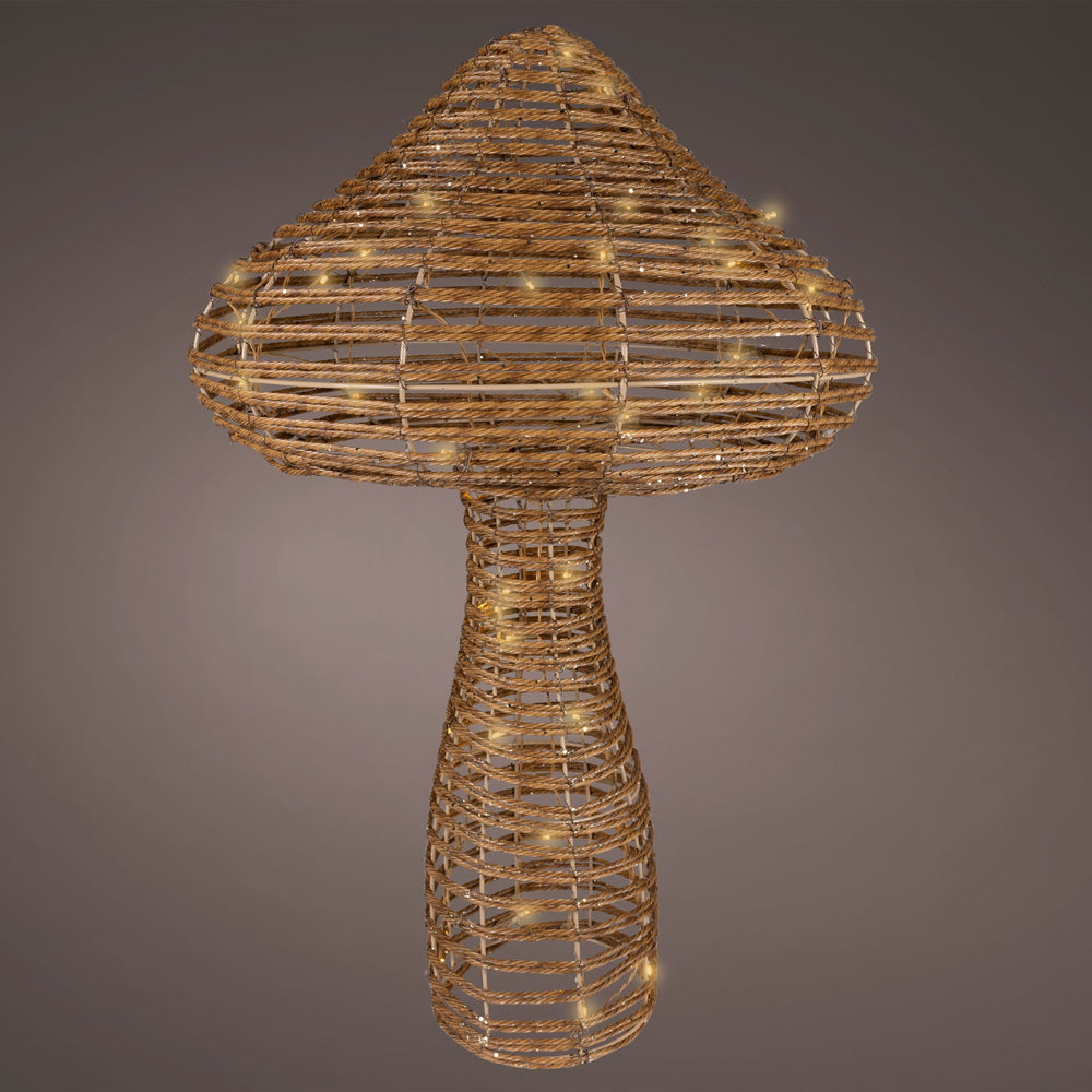 35" 72 LED Warm White Brown Wicker Mushroom