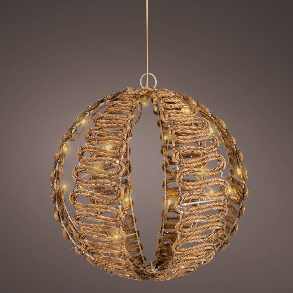 11" 36 LED Warm White Brown Wicker Ball