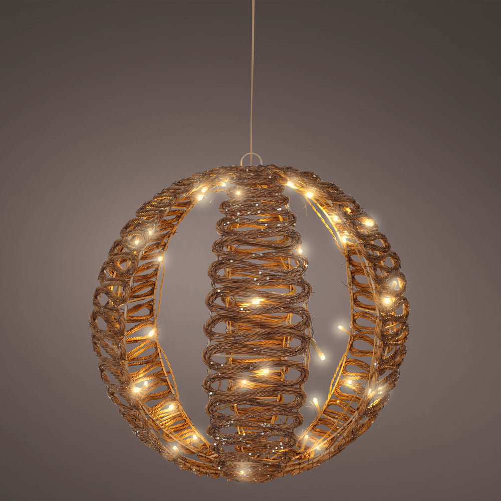 15" 48 LED Warm White Brown Wicker Ball