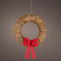 23" 72 LED Brown Wicker Wreath With Red Bow