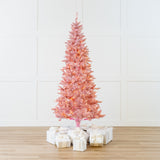 7.5 FT Pink Tinsel Slim Tree Pre-lit Clear Lights