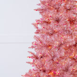 7.5 FT Pink Tinsel Slim Tree Pre-lit Clear Lights