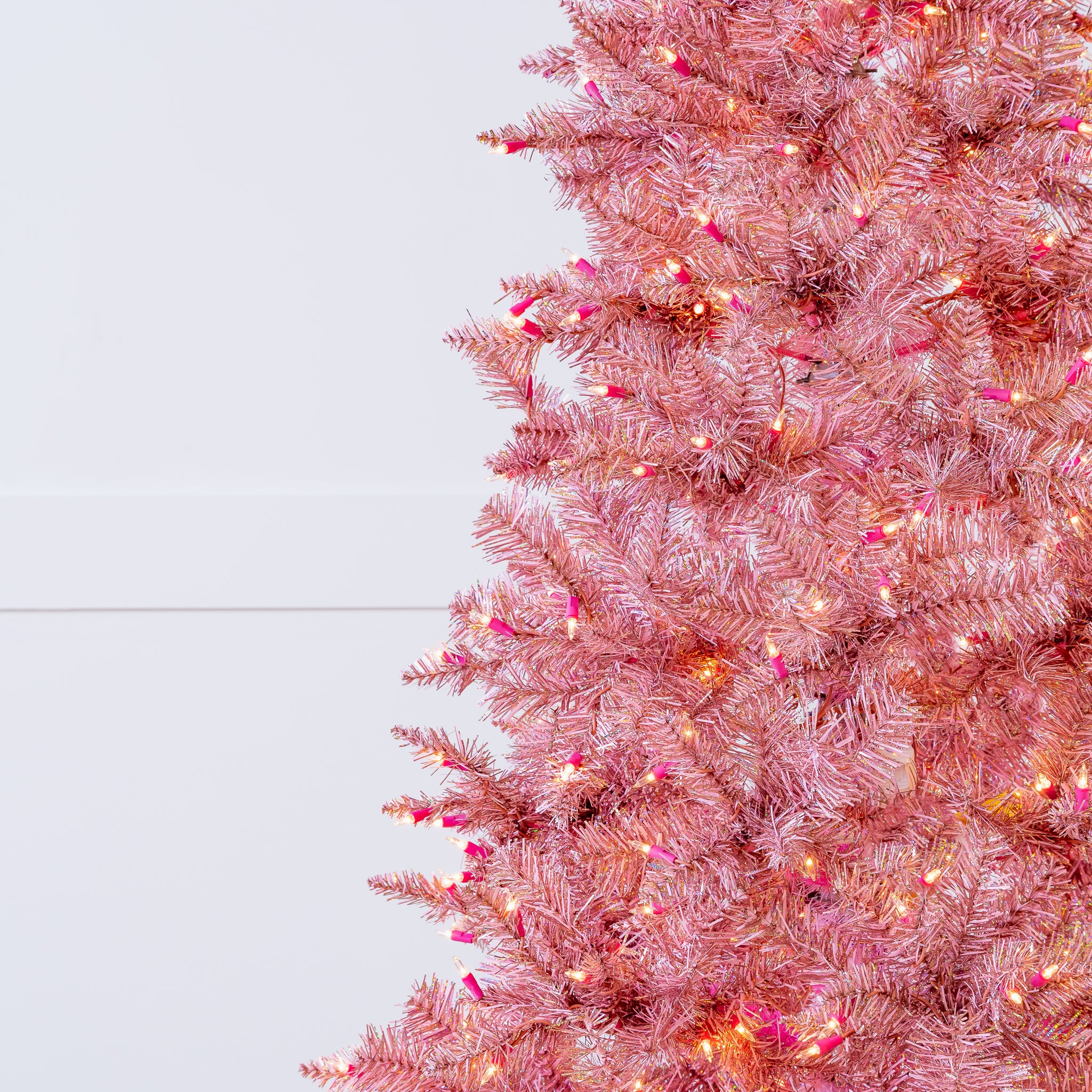 7.5 FT Pink Tinsel Slim Tree Pre-lit Clear Lights