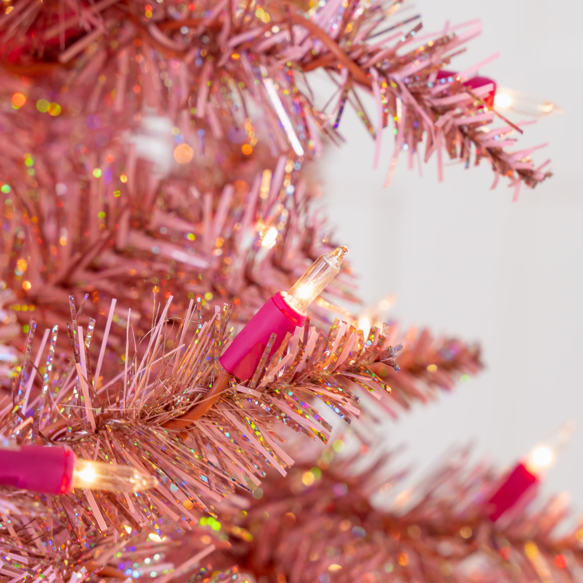 7.5 FT Pink Tinsel Slim Tree Pre-lit Clear Lights