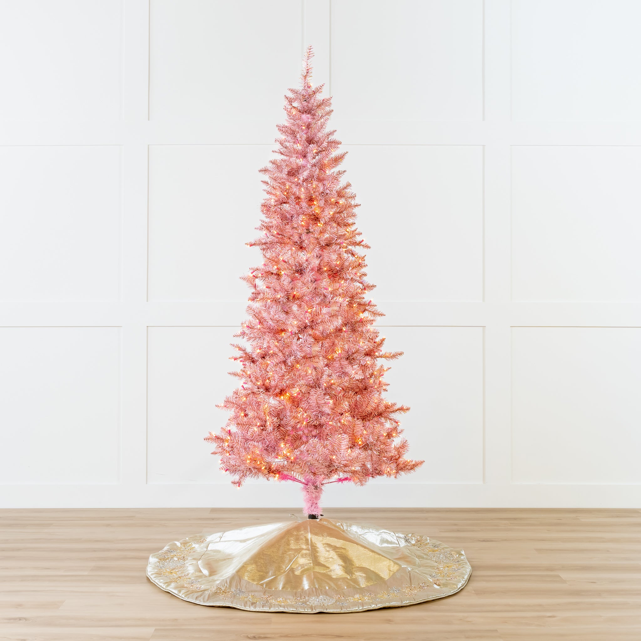 7.5 FT Pink Tinsel Slim Tree Pre-lit Clear Lights