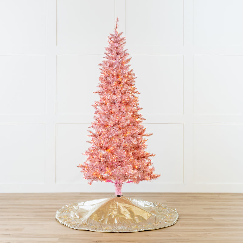 7.5 FT Pink Tinsel Slim Tree Pre-lit Clear Lights