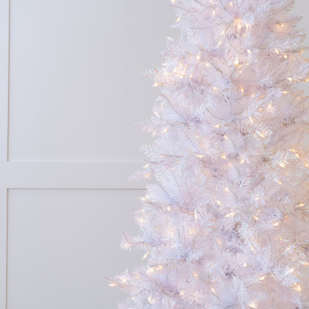 White Tiffany Tinsel Tree Pre-Lit Clear Lights