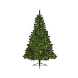 Pre-lit artificial Christmas tree with green needles on a white background