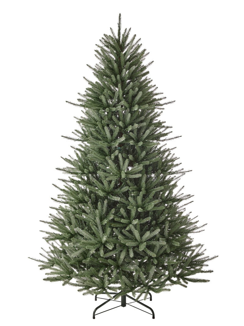 Realistic artificial Christmas tree with green needles on a white background