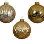 4" Gold Glitter Glass Ornament Set Of 12