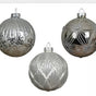 4" Silver Glitter Glass Ornament Set Of 12