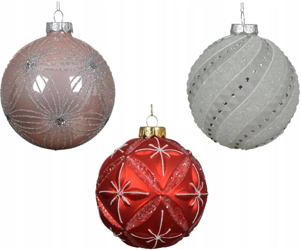 4" Glitter Glass Ornament Assorted Set Of 12