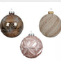 4" Pink & Brown Glitter Glass Ornament Set Of 12