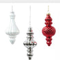 6" Red, White, & Silver Glass Finial Set Of 12