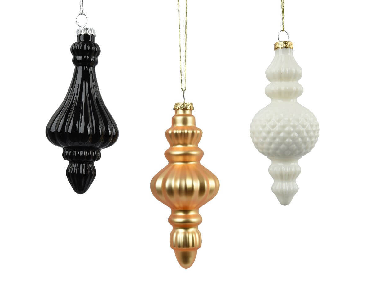 Juego variado de 12 remates de cristal de 6" en blanco, dorado y negro