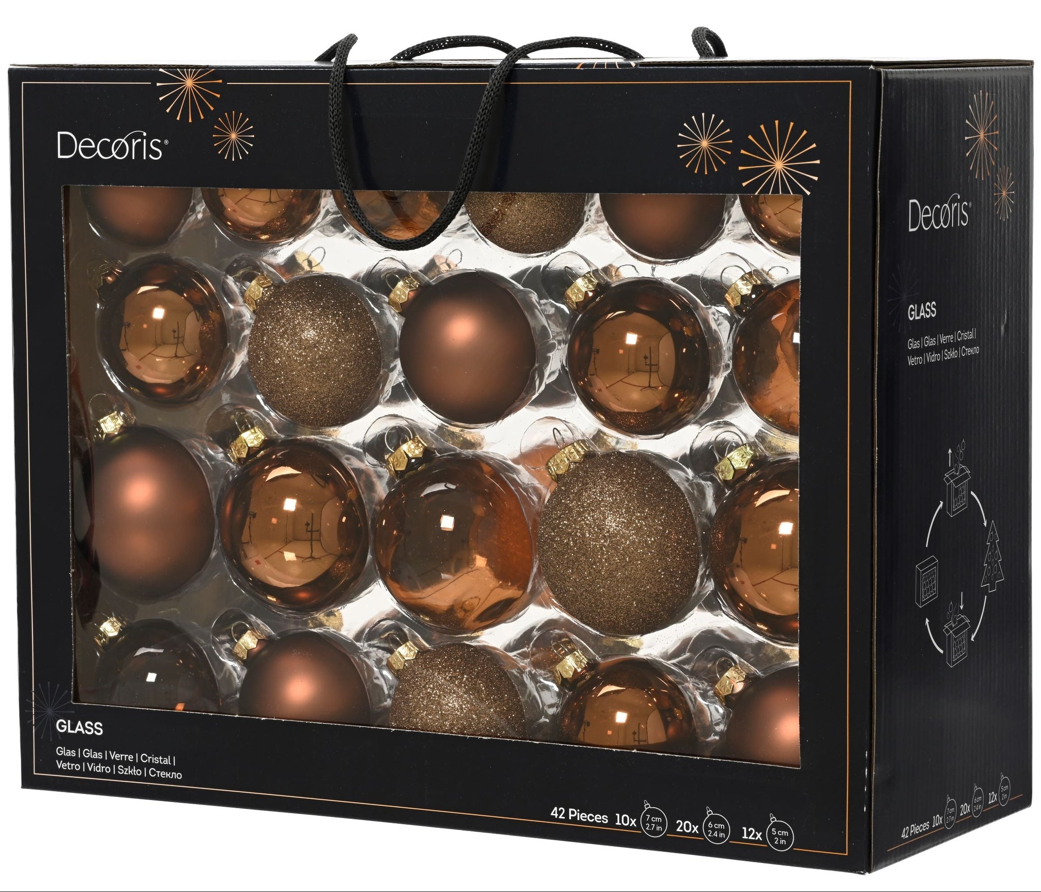 2- 2.7" Assorted Glass Ornament Set Of 42