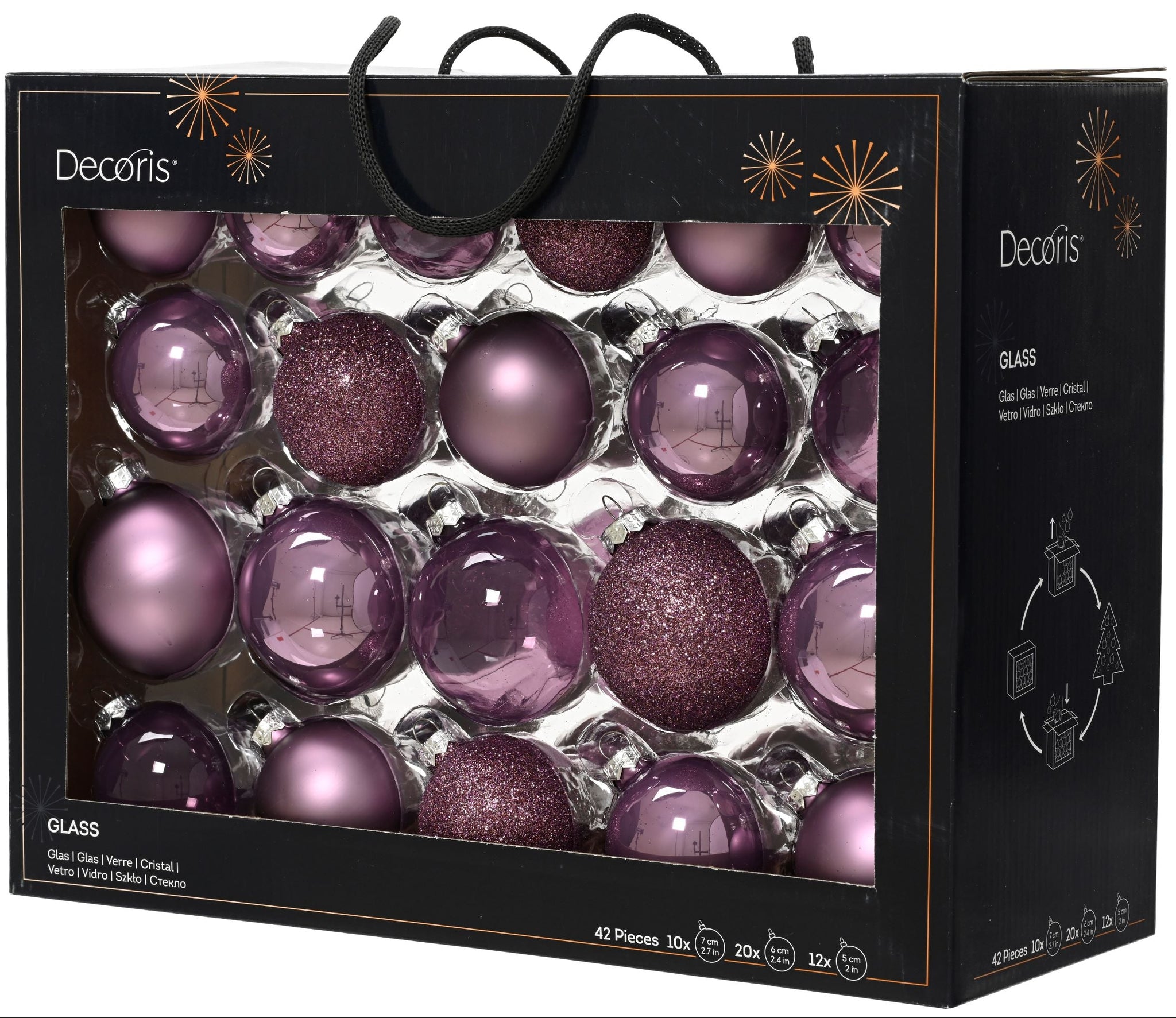 2- 2.7" Assorted Glass Ornament Set Of 42