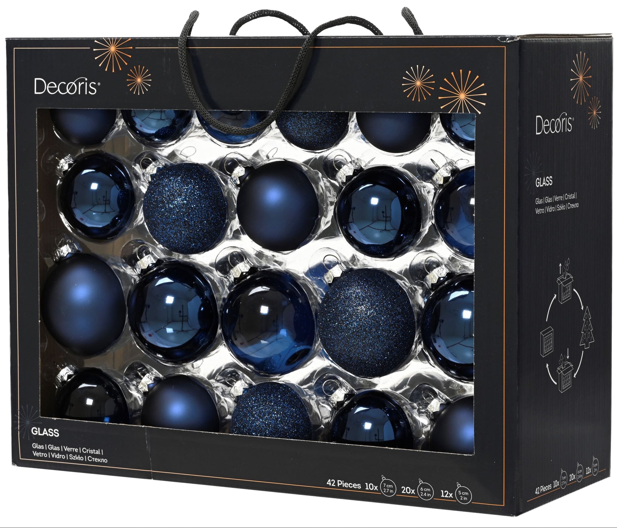 2- 2.7" Assorted Glass Ornament Set Of 42