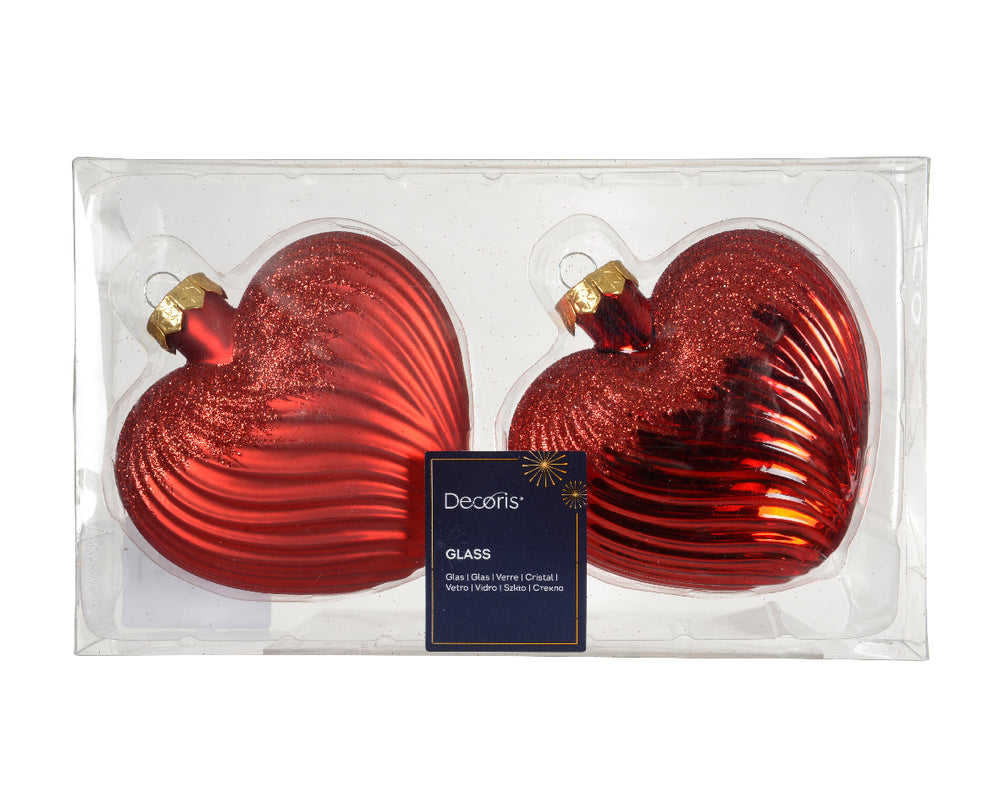 4" Red Heart Glass Ornament Set Of 8