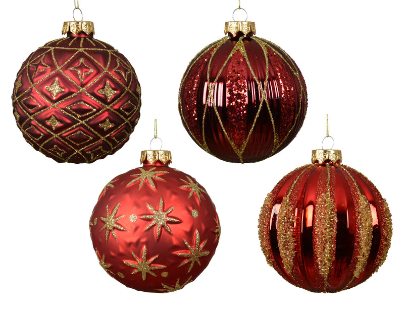 4" Red & Gold Glitter Ball Ornament Assorted Set Of 36