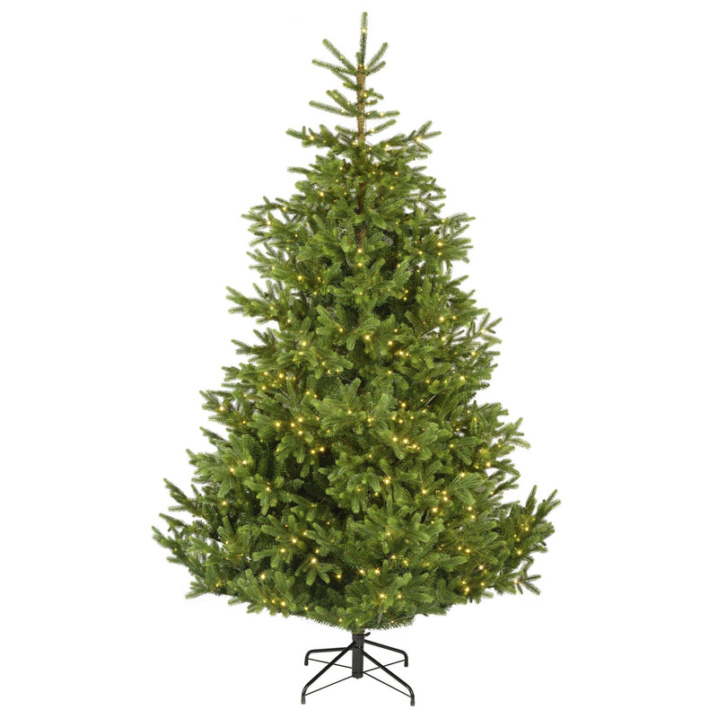 Decorated Christmas tree with lights on a white background