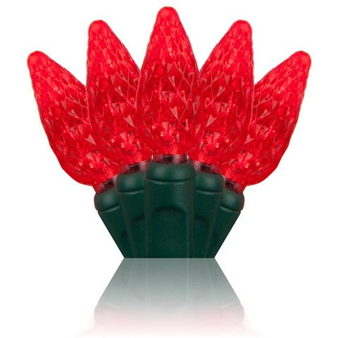 Guirnalda de luces rojas C6 de 100 LED y 10 m con cable verde