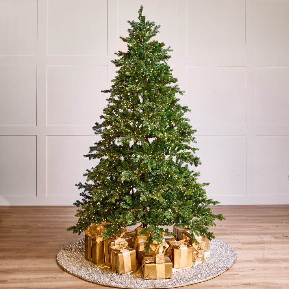 Luces LED de color blanco cálido preiluminadas con árbol de abeto de Galloway con 8 funciones