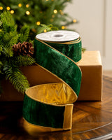 2.5" X 10YD Emerald Velvet Ribbon With Gold Trim Edge