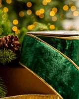 2.5" X 10YD Emerald Velvet Ribbon With Gold Trim Edge