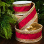 2.5" X 5YD Red Velvet Ribbon With Gold Back & Crochet Trim